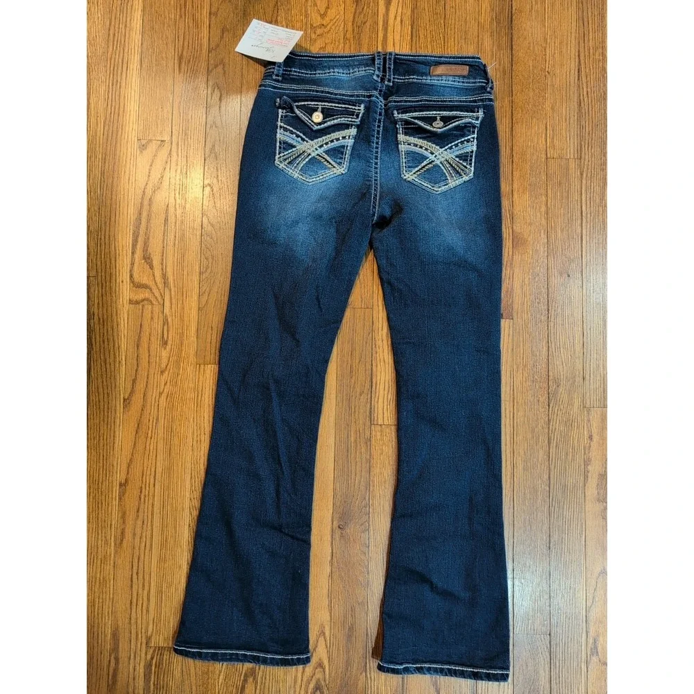Wallflower Bootcut Dark Wash Acid Fade Mid Rise Stretch Jeans Womens 9‎